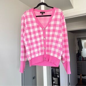 QED London Pink and White Checkered Cardigan
